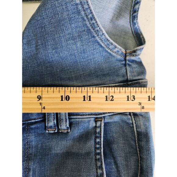 American Eagle Flare Denim Overalls Sz 2 Short V front/back stretch boho beachy - Picture 7 of 9